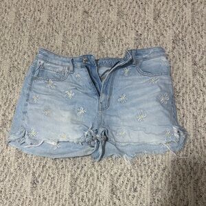 American Eagle Light Blue Jean Shorts with Floral Embroidery